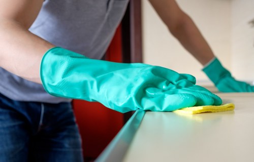 Upholstery cleaning process for a fabric sofa in a local home