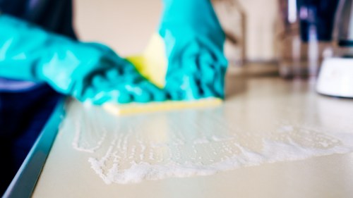 Local cleaning team working in a modern Canary Wharf property