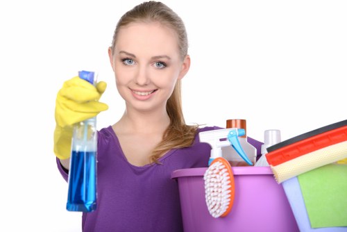 Routine cleaning of a modern communal corridor